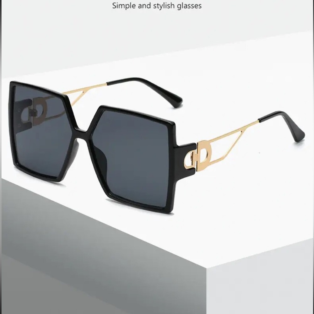 Black Square Sunglasses with Gold Arm Detail